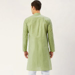 Men Green Embroidered Mirror Work Pure Cotton Kurtas