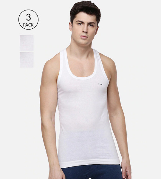Pack of 3 Men White Solid Pure Cotton Innerwear Vest
