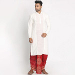 Men Red Striped & Gold-Toned Pure Cotton Hand Block Printed Dhoti