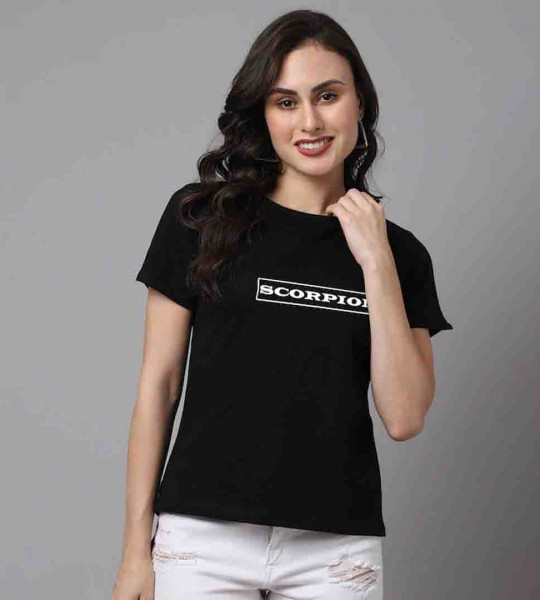 Women Black Cotton Printed T-shirt