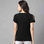 Women Black Cotton Printed T-shirt