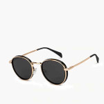 Unisex Grey Lens & Gold-Toned Round Sunglasses with Polarised and UV Protected Lens