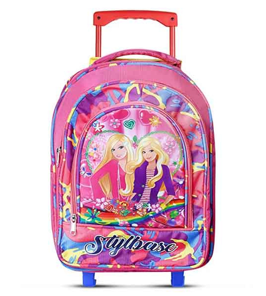 Stylbase Kids Boys' and Girl's Soft Fabric Wheels Trolley Backpack School Travel Luggage Book Bag Pink