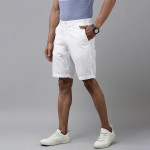 Men White Solid Low-Rise Regular Shorts