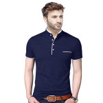 Mens Cotton Half Sleeve Regular fit Mandarin Collar T-Shirt