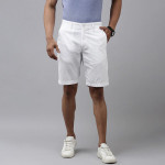 Men White Solid Low-Rise Regular Shorts