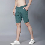 Men Teal Green Solid Slim Fit Chino Shorts