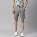 Men Grey Solid Regular Fit Chino Shorts