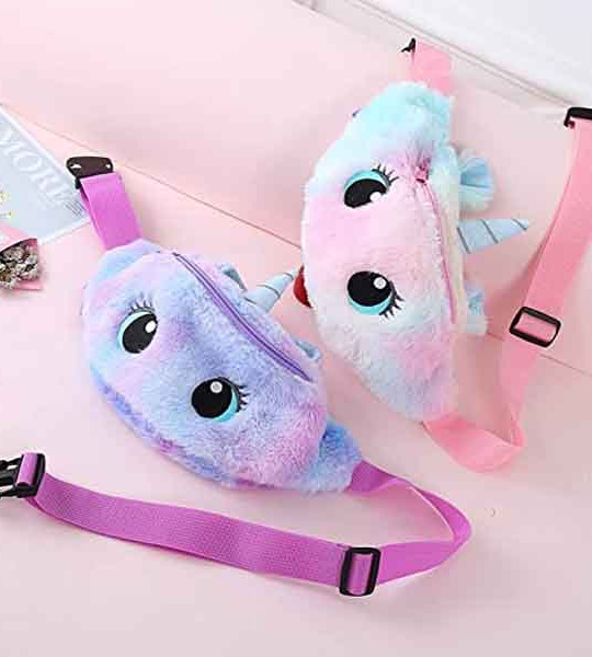 ALMOSTHERE® CY-005 Unicorn Fur Waist Bag with Adustable Belt Cute Unicorn Soft Shoulder Belt Bag Storage Bag Travel Pouch Makeup Bag for Girls Small P