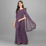 Lavender Embroidered Silk Georgette Semi-Stitched Dress Material