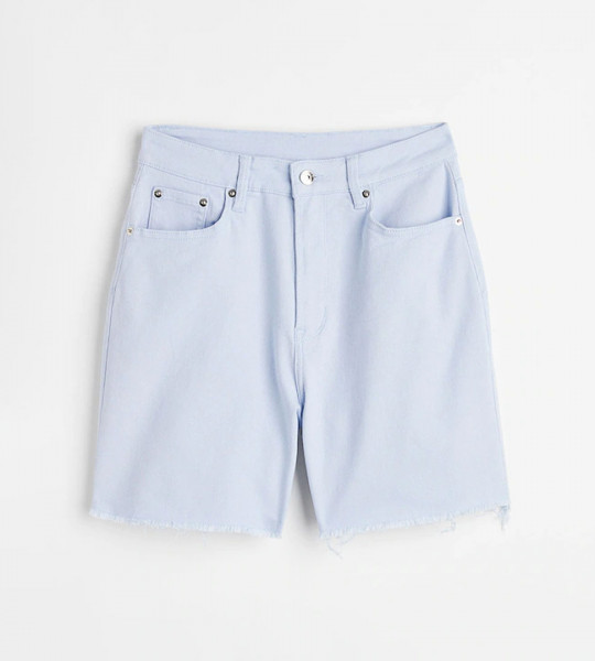 Women Blue Solid Twill Shorts