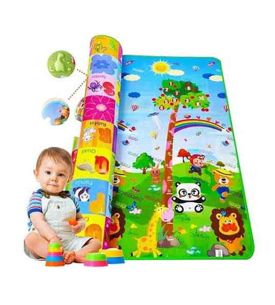 Baby Crawling Playmat with Reversible Design with Bag - Multicolour