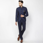 Men Navy Blue Slim-Fit Bandhgala Party Suit
