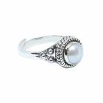 Silver-Plated White Pearls Studded Adjustable Finger Ring