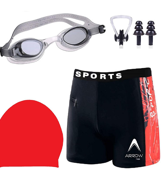 libas Men Swimming Costume Free Size (33INCH-36INCH) Goggles Cap 2 EARPLUG Nose Clip Swimsuit Swimming Kit