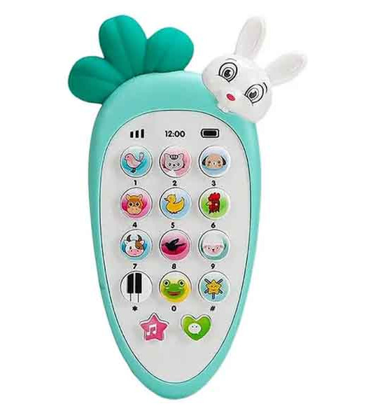 Smart Musical Sound Cordless Feature Intelligent Light Mobile Phone Toy With Upper Side Soft Silicone Rattle- Green