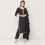 Women Embroidered Three-Quarter Sleeves Kurta with Straight Pant and Dupatta