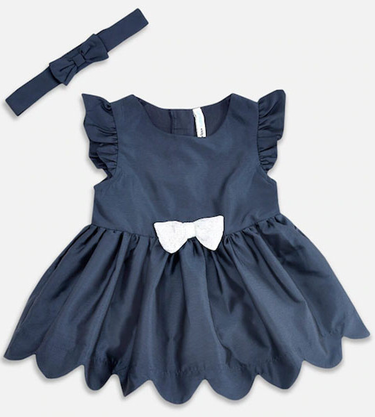 Pantaloons Girls Baby Navy Blue Solid Cotton Dress