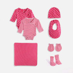 Girls Pink Pack Of 7 Organic Cotton Baby Apparel Set