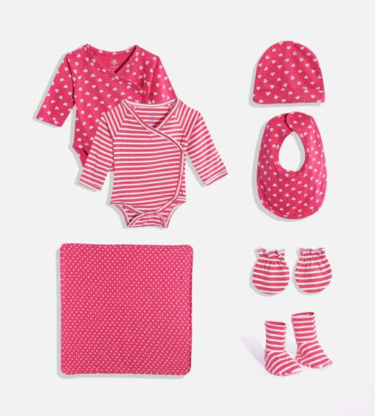 Girls Pink Pack Of 7 Organic Cotton Baby Apparel Set