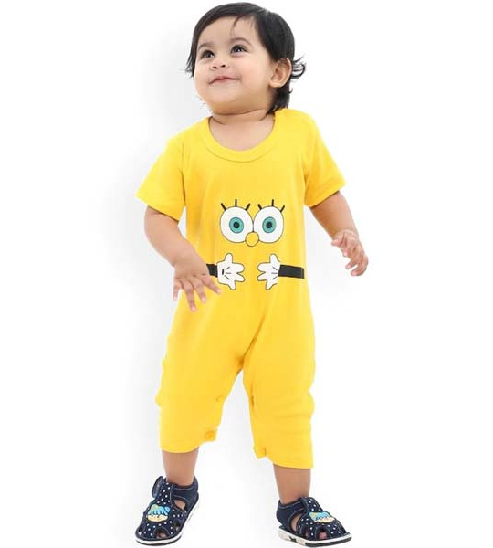 Infant Kids Yellow & White Printed Pure Cotton Rompers