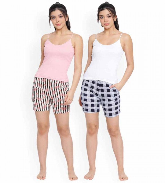 Women Pack of 2 Pink & White Solid Cotton Non Padded Camisoles