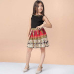 Girls Black & Red Printed Fit and Flare Dress