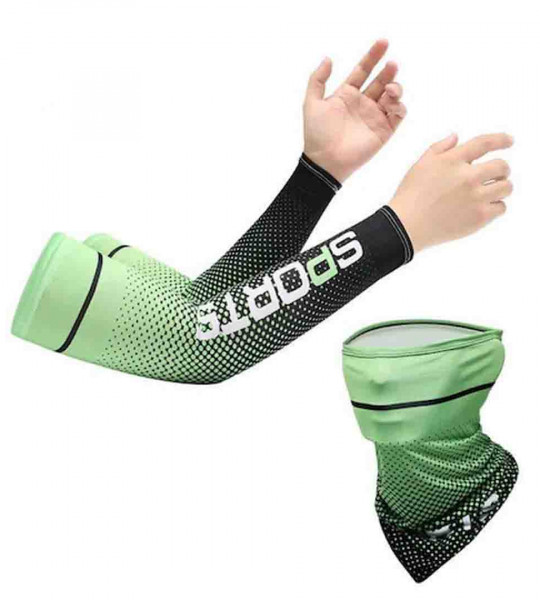 Unisex Green Cooling Arm Sleeves & Bandana With UV Protection & Quick Dry