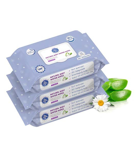 Kids Set of 3 Natural Baby Water Wipes - 72 Wipes each
