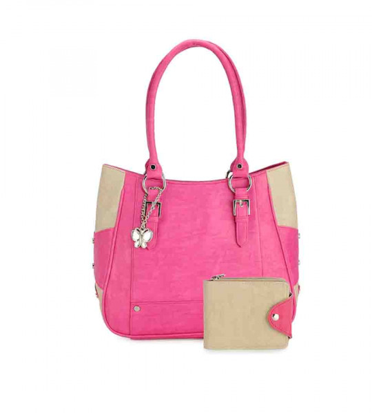 Pink & Beige Shoulder Bag with Wallet