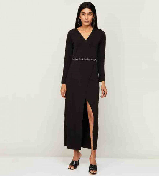 "AND Women Solid V-Neck Maxi Dress "