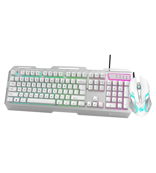 Zebronics Zeb-Transformer USB Gaming Keyboard and Mouse Set (USB, Braided Cable) White with Silver