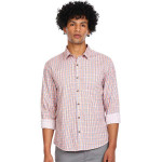 Men Orange And Blue Checked Casual Shirt