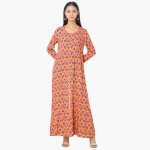 " Women Printed Maxi Dress with Button Placket "