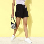 Women Stylish Black Solid Fringed Shorts