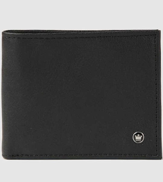 Men Black Solid Leather Three Fold Wallet