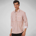 Men Brown Striped Cotton Full Sleeves Casual Shirt for Men