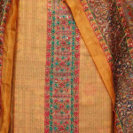 Mustard Yellow & Red Embroidered Art Silk Unstitched Dress Material