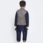 VASTRAMAY Boys' Beige Cotton Silk Blend Boys Nehru Modi Jacket Kurta & Pyjama Set