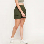Women Olive Green High-Rise Cotton Outdoor Shorts