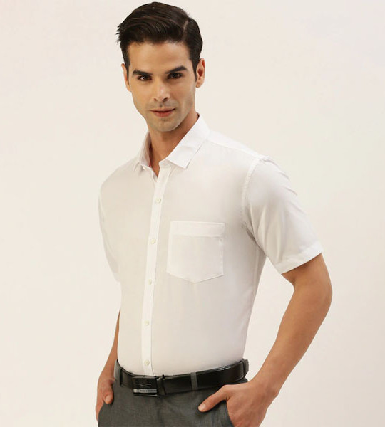 Men White Cotton Casual Shirt