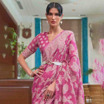 Pink & White Woven Design Linen Blend Muga Saree