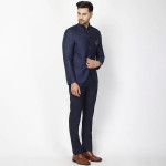 Men Navy Blue Slim-Fit Bandhgala Party Suit
