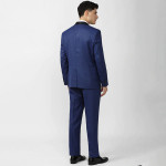 Men Blue Self-Design Single-Breasted Slim-Fit Three-Piece Suit
