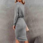 Women Grey Solid Polyester Bodycon Dress