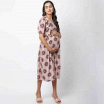 Coral Ethnic Motifs Maternity Empire Midi Dress