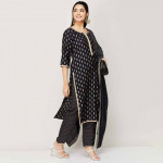 Women Embroidered Three-Quarter Sleeves Kurta with Straight Pant and Dupatta
