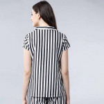 Women Black & White Regular Fit Striped Sleep Shirt