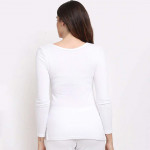 Women White Solid Thermal Top & Bottom
