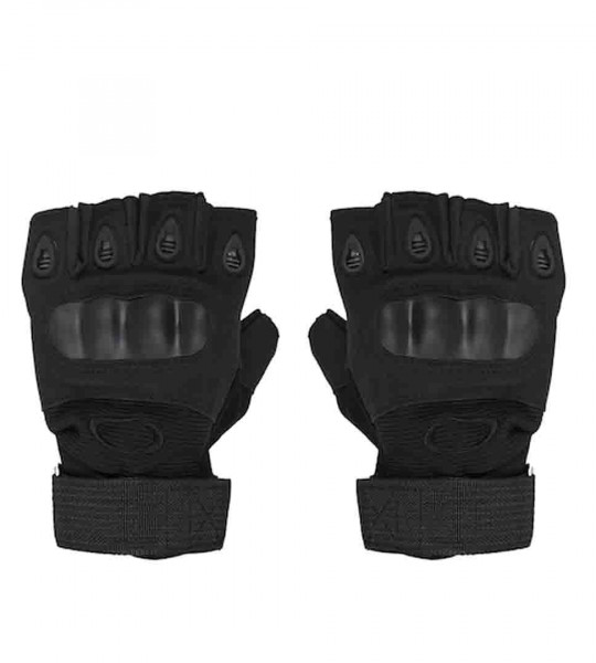 Black Solid Half Finger Anti-Slip Gloves